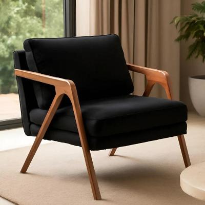 Poltrona Decorativa Mona Luxo Base De Madeira Maciça Sala Recepção Veludo Preto Eli Móveis E Decoração