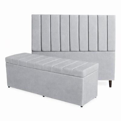 Kit De Quarto Roma Cabeceira De Cama Box E Calçadeira Baú Casal King 195 Cm Suede Prata Eli Móveis E Decoração