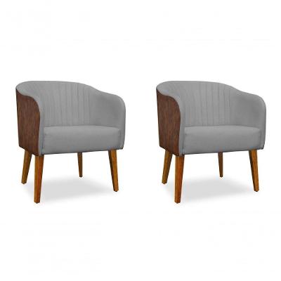 Kit 02 Poltronas Cadeira Luiza Corino Nozes E Linho Cinza Sala De Jantar Recepção Escritório Do Lar Móveis E Decoração