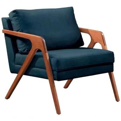 Poltrona Decorativa Mona Luxo Base De Madeira Maciça Sala Recepção Veludo Azul Marinho Eli Móveis E Decoração