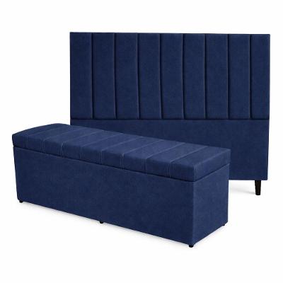 Kit De Quarto Roma Cabeceira De Cama Box E Calçadeira Baú Casal 140 Cm Suede Azul Marinho Eli Móveis E Decoração