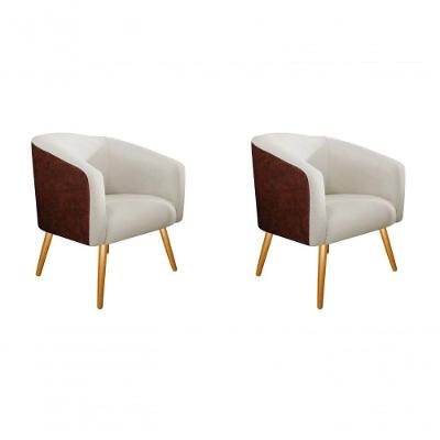 Kit 02 Poltronas Cadeira Luiza Corino Nozes E Linho Cru Sala De Jantar Recepção Escritório Do Lar Móveis E Decoração