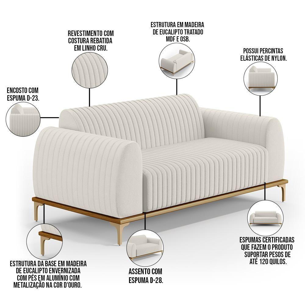Kit Sofá 2 Lugares 150Cm Com 2 Poltronas Molino Cru C-443 - 9