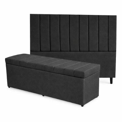 Kit De Quarto Roma Cabeceira De Cama Box E Calçadeira Baú Casal 140 Cm Suede Grafite Eli Móveis E Decoração