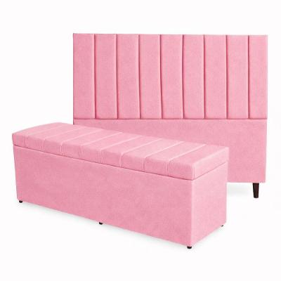 Kit De Quarto Roma Cabeceira De Cama Box E Calçadeira Baú King 195 Cm Suede Rosa Eli Móveis E Decoração