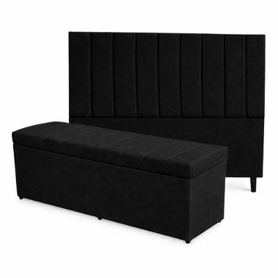 Kit De Quarto Roma Cabeceira De Cama Box E Calçadeira Baú Queen 160 Cm Suede Preto Eli Móveis E Decoração