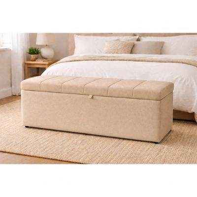 Recamier Calçadeira Baú Carla Para Quarto Cama Casal 140 Cm Suede Bege Eli Móveis E Decoração
