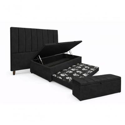 Kit De Quarto Heitor Bicama Baú Solteiro 88 X 188 Cm Cabeceira De Cama E Calçadeira Baú Solteiro 90 Cm Suede Preto