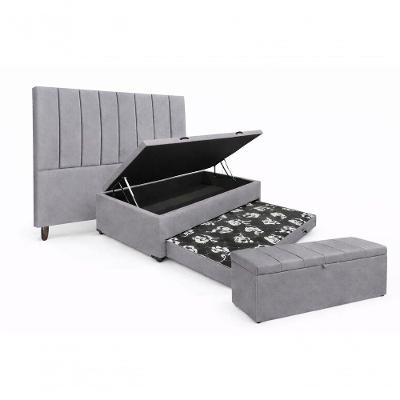Kit De Quarto Heitor Bicama Baú Solteiro 88 X 188 Cm Cabeceira De Cama E Calçadeira Baú Solteiro 90 Cm Veludo Cinza