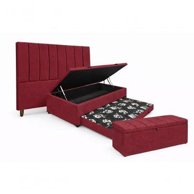 Kit De Quarto Heitor Bicama Baú Solteiro 88 X 188 Cm Cabeceira De Cama E Calçadeira Baú Solteiro 90 Cm Veludo Bordo
