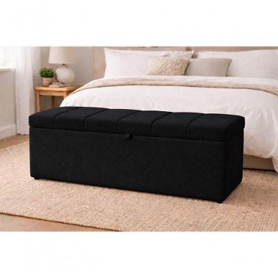 Recamier Calçadeira Baú Carla Para Quarto Cama Casal 140 Cm Suede Preto Eli Móveis E Decoração