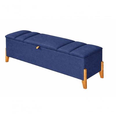 Recamier Calçadeira Baú Para Quarto Pés Em Madeira Luxo Decorativo Estofado Casal 140 Cm Azul Marinho