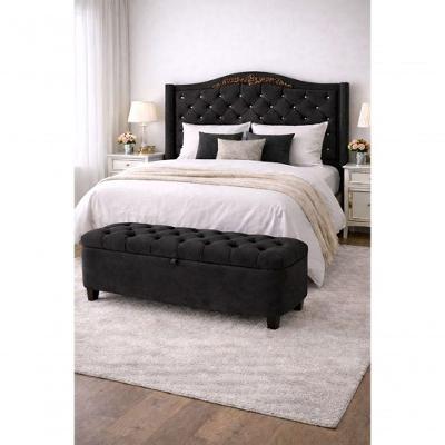 Kit De Quarto Lisboa Cabeceira De Cama Box E Calçadeira Baú Casal 140 Cm Suede Preto Eli Móveis E Decoração