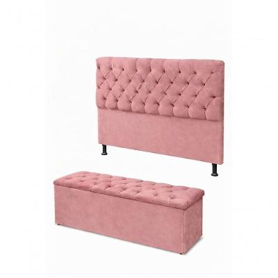 Kit Cabeceira De Cama Box Com Calçadeira Baú Mirage Capitonê Queen 160 Cm Suede Rosa Eli Móveis E Decoração