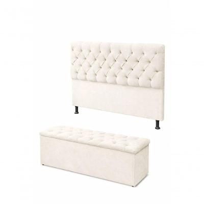 Kit Cabeceira De Cama Box Com Calçadeira Baú Mirage Capitonê Casal 140 Cm Suede Porcelana Eli Móveis E Decoração