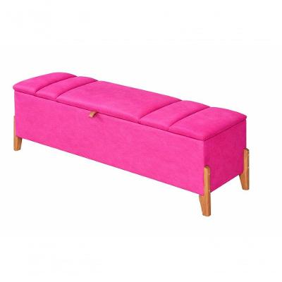 Recamier Calçadeira Baú Para Quarto Pés Em Madeira Luxo Decorativo Estofado Casal 140 Cm Rosa Pink Lar Móveis Decoração