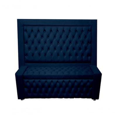 Kit Cabeceira De Cama Box E Calçadeira Baú Retro Capitonê Botão Encapados Casal 140 Cm Suede Azul Marinho Eli Móveis
