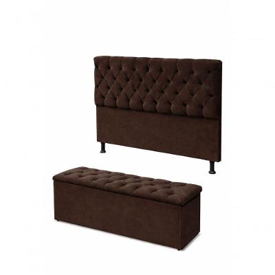 Kit Cabeceira De Cama Box Com Calçadeira Baú Mirage Capitonê Solteiro 90 Cm Suede Marrom Eli Móveis E Decoração