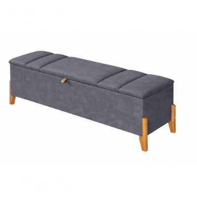 Recamier Calçadeira Baú Para Quarto Pés Em Madeira Luxo Decorativo Estofado Casal 140cm Cinza Eli Móveis E Decoração