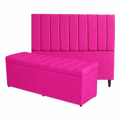 Kit De Quarto Roma Cabeceira De Cama Box E Calçadeira Baú Casal 140 Cm Suede Rosa Pink Eli Móveis E Decoração