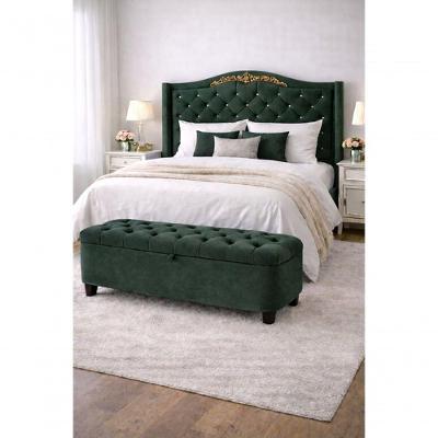 Kit De Quarto Lisboa Cabeceira De Cama Box E Calçadeira Baú Casal 140 Cm Suede Verde Escuro Eli Móveis E Decoração