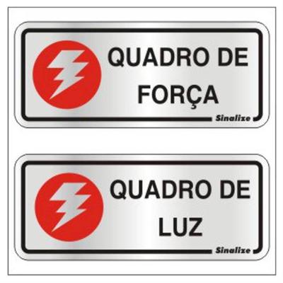 2 Placas de Alumínio Autoadesiva 15x6cm Quadro de Força - Quadro de Luz 120 Al Sinalize Placa Au