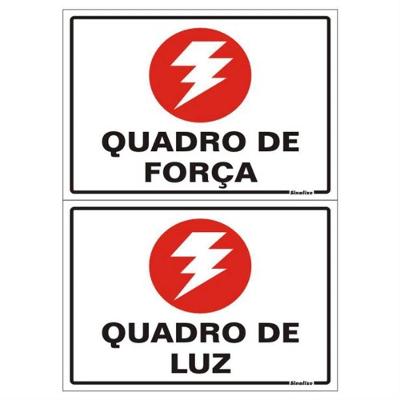 2 Placas de Poliestireno Autoadesiva 20x10 Quadro de Força - Quadro de Luz 250 Ax Sinalize Plac