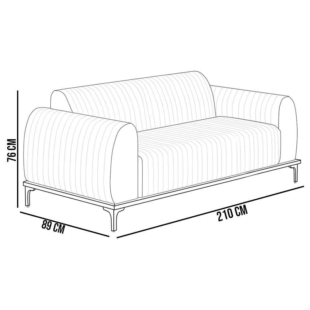 Kit Sofá 3 Lugares 210Cm Com 2 Poltronas Cinza Escuro C-416 - 6