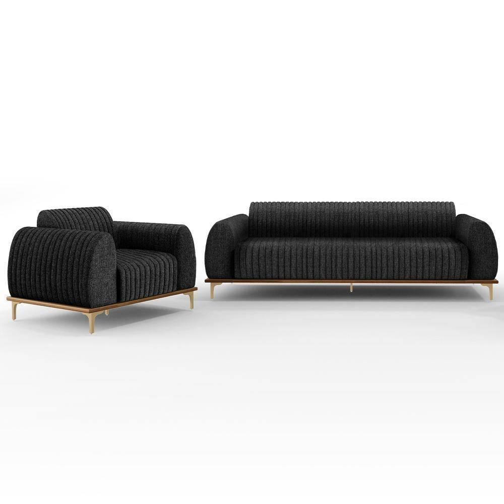 Kit Sofá 3 Lugares 210Cm E Poltrona Molino Chumbo D-465 - 1