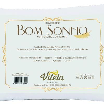 Travesseiro Bom Sonho 70x50 Cm Percal 200 Fios 1 Peça 100% Algodão - Branco