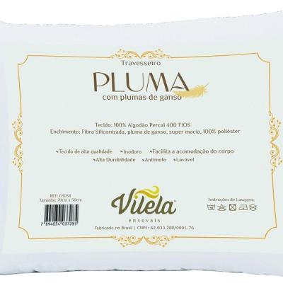 Travesseiro Pluma De Ganso 70x50 Cm Percal 400 Fios Acetinado 1 Peça 100% Algodão - Branco