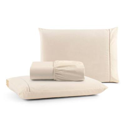 Jogo De Lençol Queen Premium Soft 600 Fios Micropercal Palha Ponto Palito Toque Macio 3 Peças