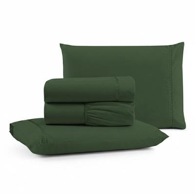 Jogo De Lençol Casal Padrão Premium Soft 600 Fios Micropercal Verde Escuro Ponto Palito Toque Macio 4 Peças