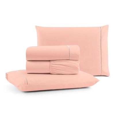Jogo De Lençol Casal Padrão Premium Soft 600 Fios Micropercal Salmão Ponto Palito Toque Macio 4 Peças
