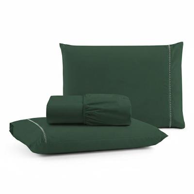 Jogo De Lençol Queen Premium Soft 600 Fios Micropercal Verde Escuro Ponto Palito Toque Macio 3 Peças