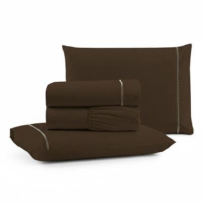 Jogo De Lençol Casal Padrão Premium Soft 600 Fios Micropercal Marrom Ponto Palito Toque Macio 4 Peças