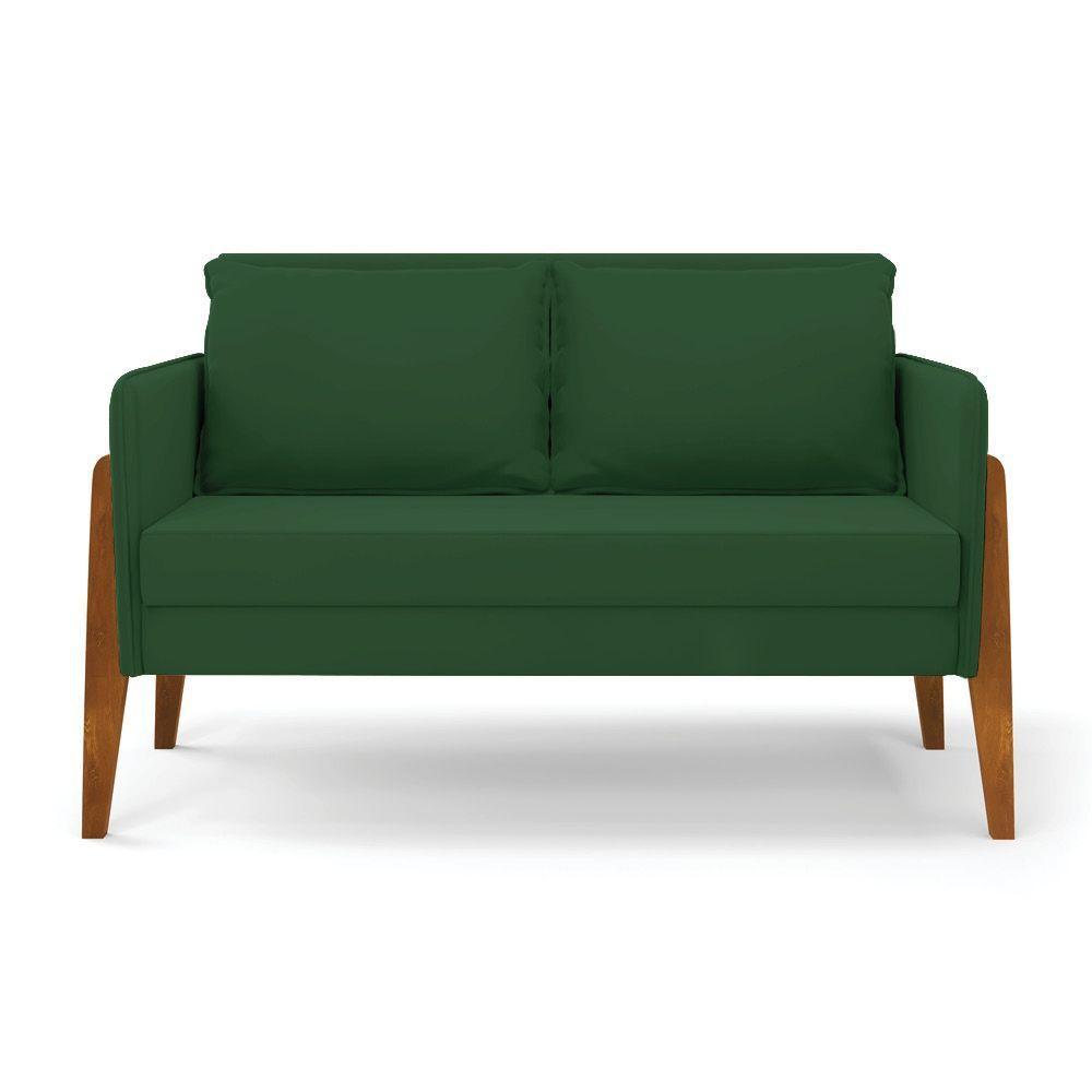 Kit 1 Sofá Namoradeira E 2 Poltronas Lana Veludo Verde Base De Madeira - D'rossi - 7