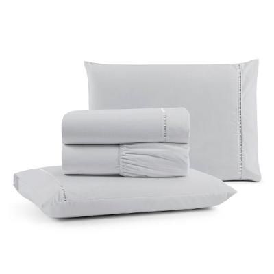 Jogo De Lençol Casal Padrão Premium Soft 600 Fios Micropercal Cinza Ponto Palito Toque Macio 4 Peças