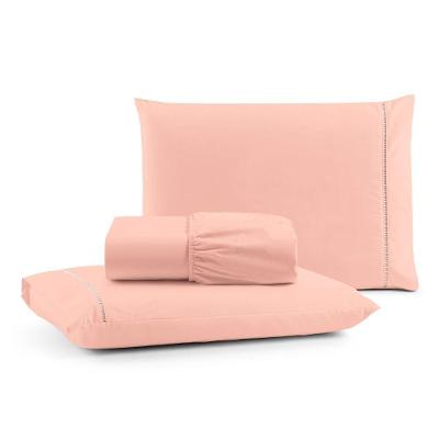 Jogo De Lençol Casal Padrão Premium Soft 600 Fios Micropercal Salmão Ponto Palito Toque Macio 3 Peças