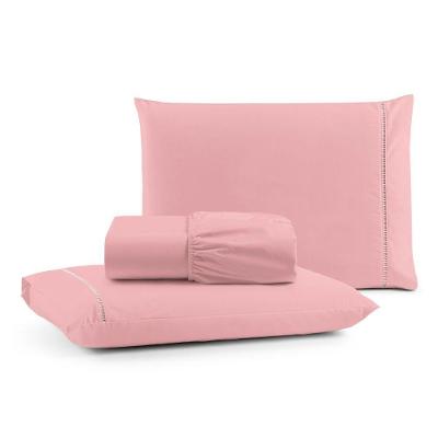 Jogo De Lençol Casal Padrão Premium Soft 600 Fios Micropercal Rosa Ponto Palito Toque Macio 3 Peças