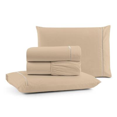 Jogo De Lençol Casal Padrão Premium Soft 600 Fios Micropercal Avelã Ponto Palito Toque Macio 4 Peças