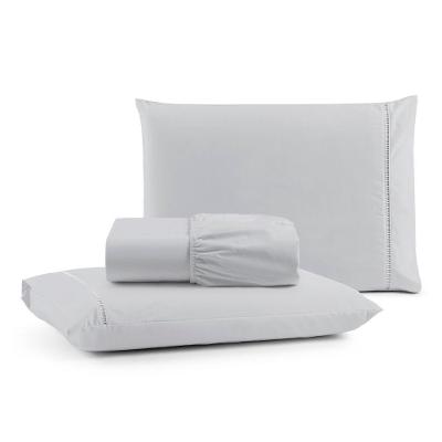 Jogo De Lençol Queen Premium Soft 600 Fios Micropercal Cinza Ponto Palito Toque Macio 3 Peças