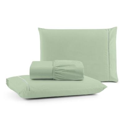 Jogo De Lençol King Premium Soft 600 Fios Micropercal Verde Ponto Palito Toque Macio 3 Peças
