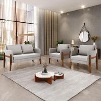 Kit 1 Sofá Namoradeira E 2 Poltronas Lana Veludo Cinza Base De Madeira - D'rossi - 8