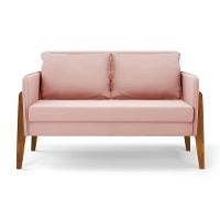 Kit 1 Sofá Namoradeira E 2 Poltronas Lana Veludo Rosê Base De Madeira - D'rossi - 8