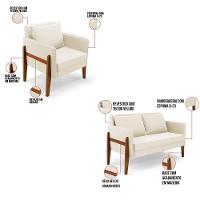 Kit 1 Sofá Namoradeira E 2 Poltronas Lana Veludo Base De Madeira - D'rossi Cor Bege - 6