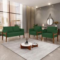 Kit 1 Sofá Namoradeira E 2 Poltronas Lana Veludo Base De Madeira - D'rossi Cor Verde - 8