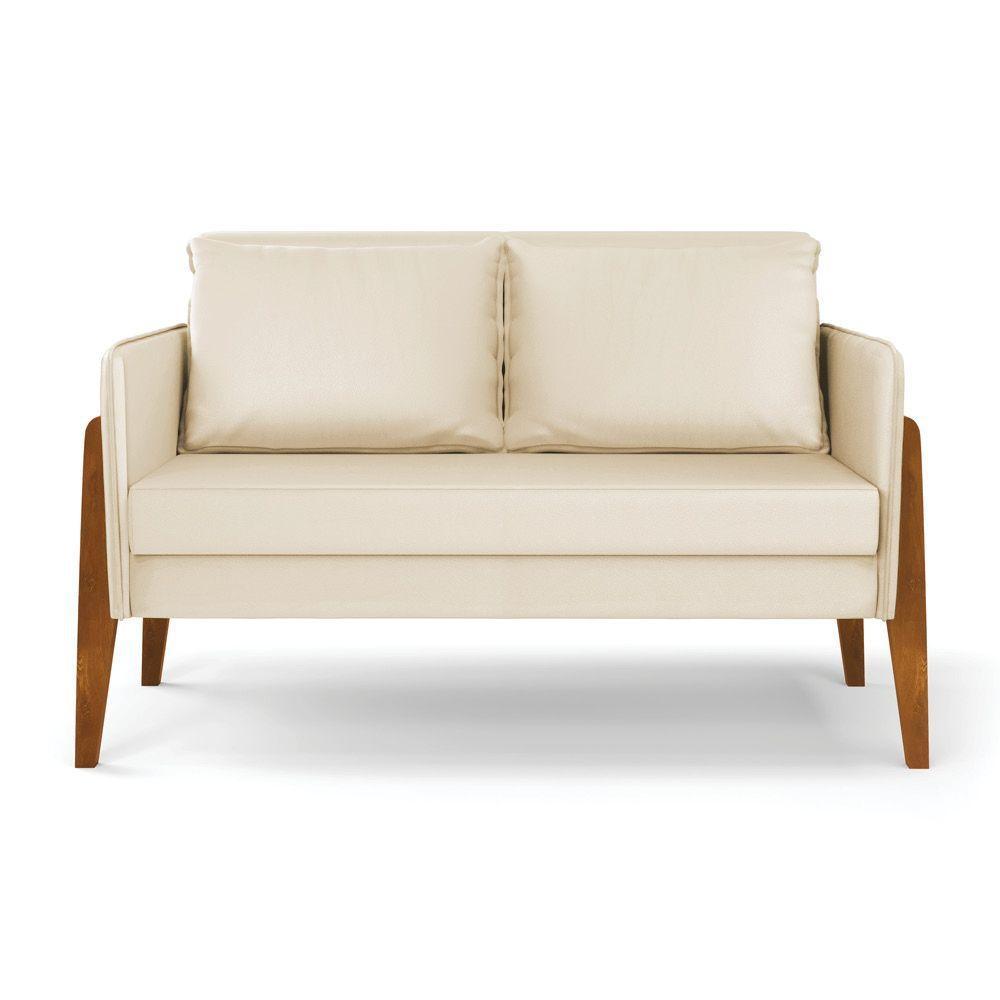 Kit 1 Sofá Namoradeira E 2 Poltronas Lana Corino Bege Base De Madeira - D'Rossi - 8