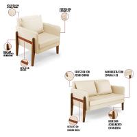 Kit 1 Sofá Namoradeira E 2 Poltronas Lana Corino Bege Base De Madeira - D'Rossi - 6