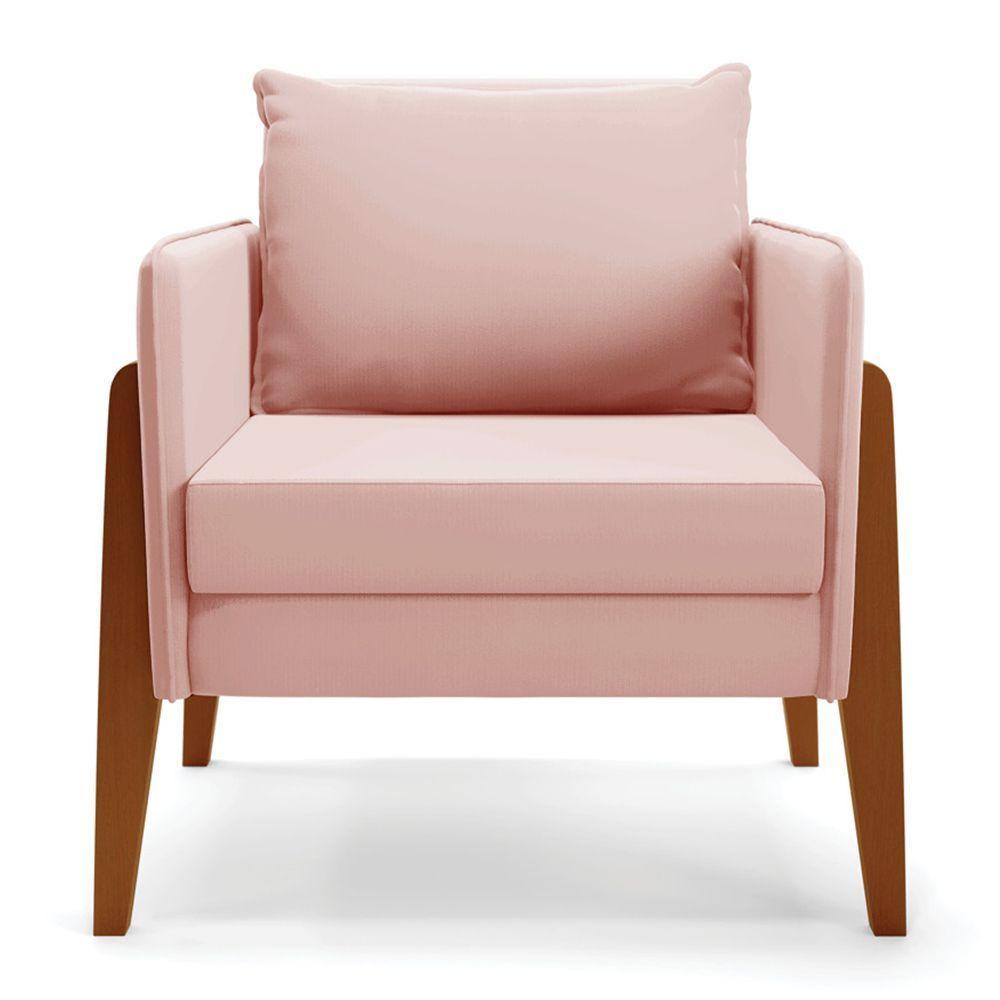 Kit 1 Sofá Namoradeira E 2 Poltronas Lana Veludo Base De Madeira - D'rossi Cor Rose - 7